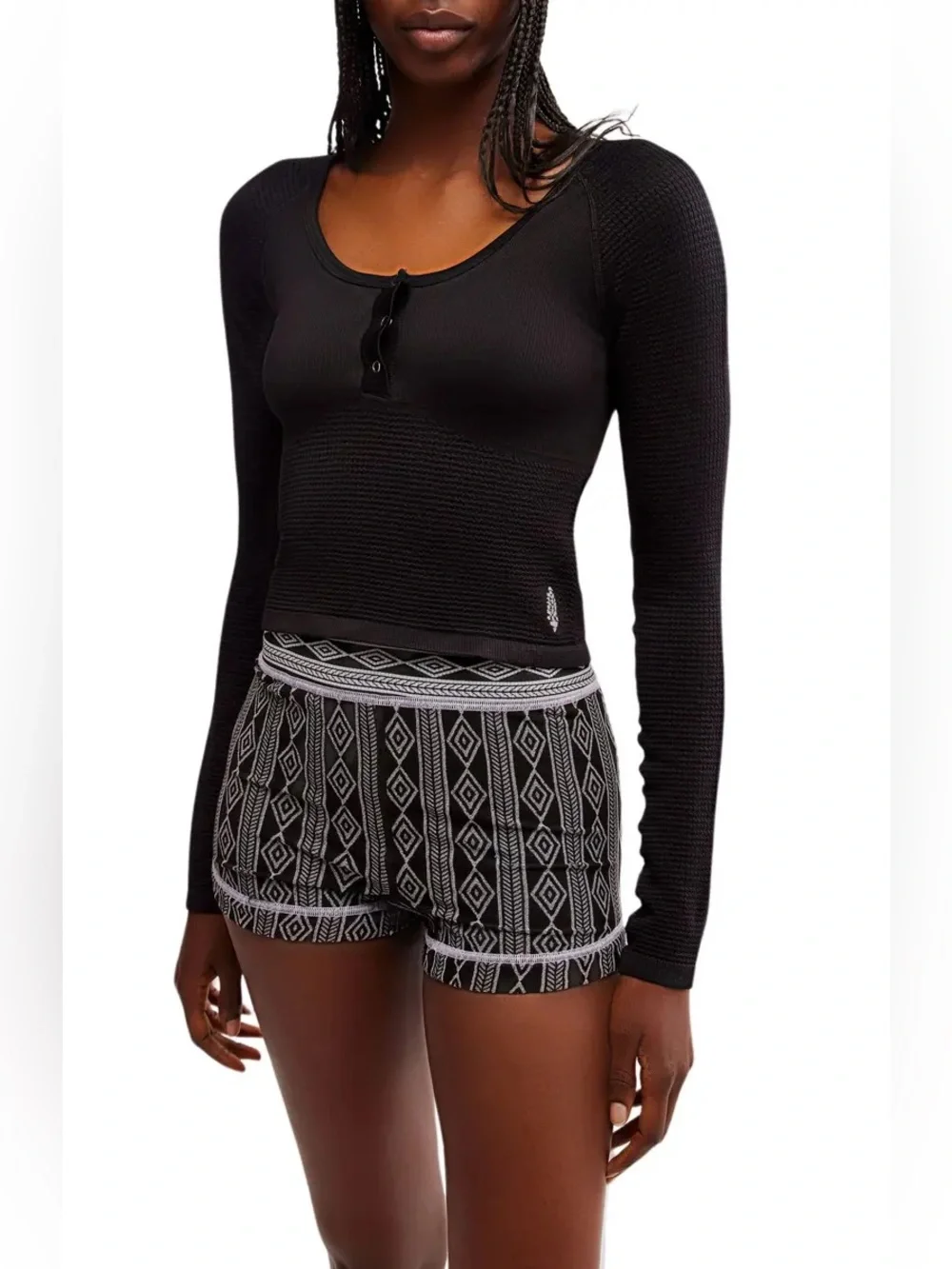 FREE PEOPLE | ✨NEW✨ Bail Out Crop Thermal Knit Top in Black
